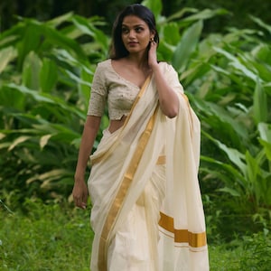 Handwoven Gold Kasavu Saree- Traditional Kerala Saree, Pure Zari Border Wedding & Festive Wear
