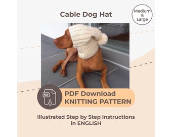 DOWNLOAD KNITTING PATTERN / Cable Dog Hat / Sizes Medium - Large