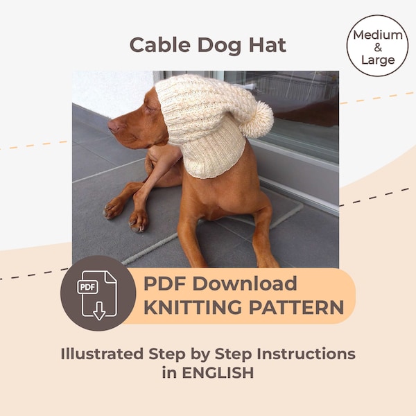 DOWNLOAD KNITTING PATTERN / Cable Dog Hat / Sizes Medium - Large