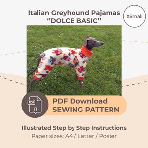 DOWNLOAD SEWING PATTERN / Italian Greyhound Pajamas Single Size XSmall / Paper sizes: A4 Letter Poster image 1