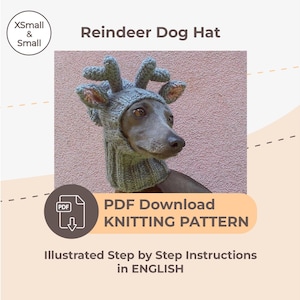 DOWNLOAD KNITTING PATTERN / Reindeer Dog Hat / Sizes XSmall and Small