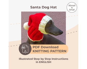 DOWNLOAD KNITTING PATTERN / Santa Dog Hat / Sizes XSmall and Small