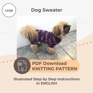 Dog Sweater Pattern - 40 cm (16&#39;&#39;) back length/ DIY Dog Sweater/ Hand Knit Dog Sweater Pattern/ How to knit a dog sweater