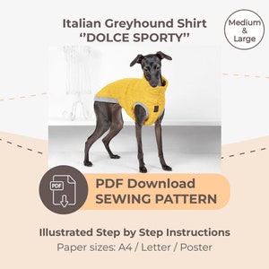 DOWNLOAD SEWING PATTERN / Italian Greyhound Shirt - sizes Medium and Large / Paper sizes: A4 - Letter - Poster