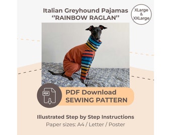 DOWNLOAD SEWING PATTERN / Italian Greyhound Pajamas -  sizes XLarge and XXLarge / Paper sizes: A4 - Letter - Poster