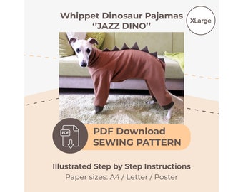 DOWNLOAD SEWING PATTERN / Whippet Dinosaur Pajamas - Single Size XLarge / Paper sizes: A4 - Letter – Poster