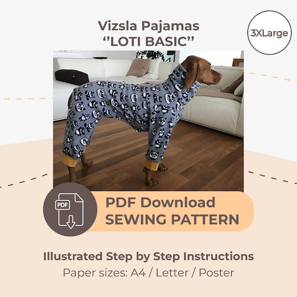 DOWNLOAD SEWING PATTERN / Vizsla  Pajamas – Single Size 3XLarge / Paper sizes: A4 - Letter – Poster