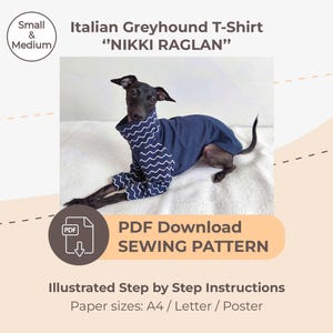 DESCARGAR PATRÓN DE COSTURA / Camiseta Galgo Italiano - tallas Pequeña y Mediana / Tamaños de papel: A4 - Carta - Póster