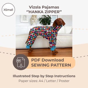 DESCARGAR PATRÓN DE COSTURA / Pijama Vizsla con cremallera – Talla única XSmall / Tamaños de papel: A4 - Carta - Póster