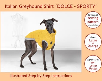 DOWNLOAD SEWING PATTERN / Italian Greyhound Shirt - sizes Large and XLarge / Paper sizes: A4 - Letter - Poster