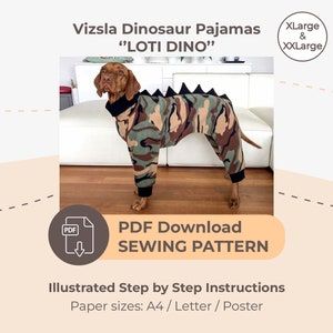 DOWNLOAD SEWING PATTERN / Vizsla Dinosaur Pajamas - sizes XLarge and XXLarge / Paper sizes: A4 - Letter – Poster