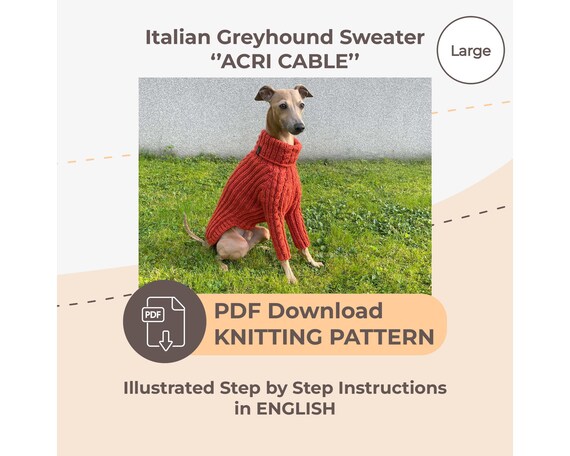 DOWNLOAD KNITTING PATTERN Italian Greyhound Sweater With Sleeves Single Size Large Etsy