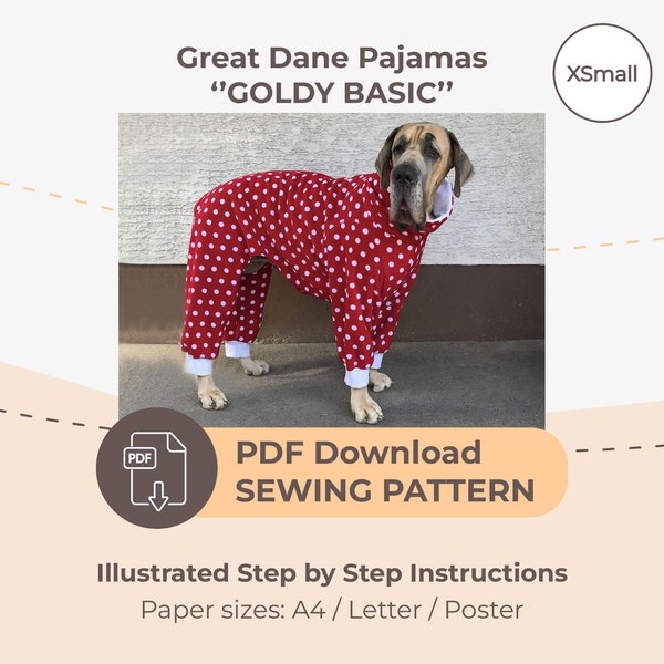 DOWNLOAD SEWING PATTERN / Great Dane Pajamas with a zipper – Single Size XSmall / Paper sizes: A4 - Letter – Poster