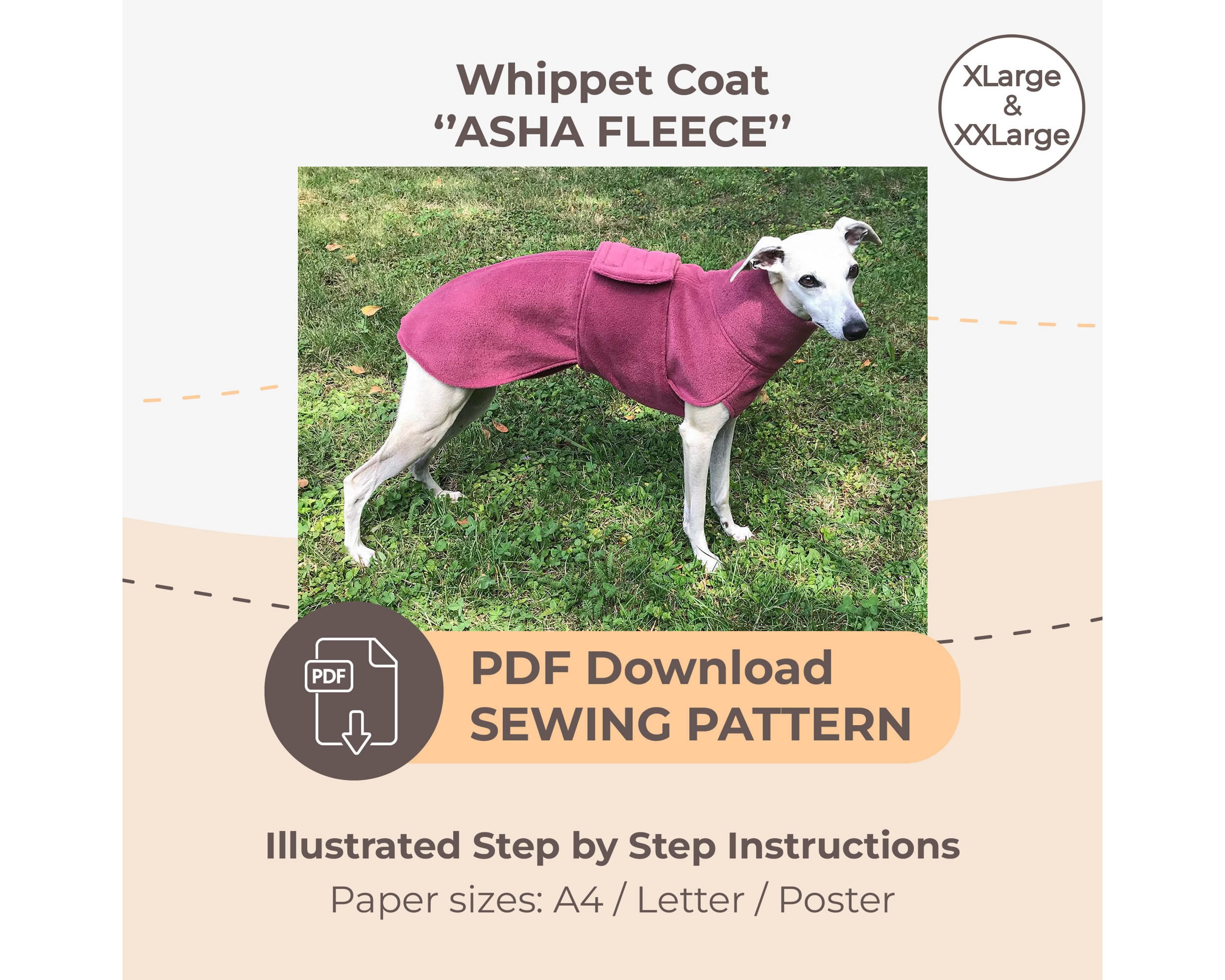 DOWNLOAD SEWING PATTERN Whippet Coat Sizes Xlarge and Xxlarge Paper Sizes A4 Letter Poster Etsy UK