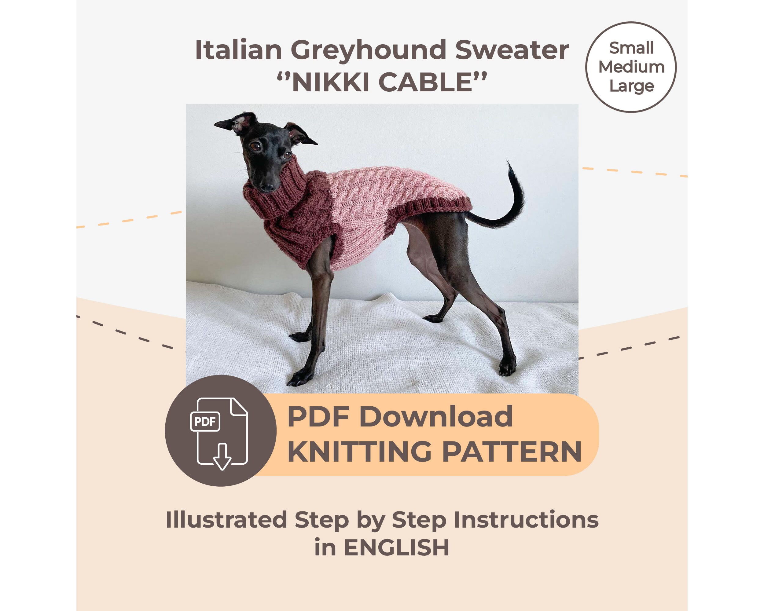 DOWNLOAD KNITTING PATTERN Italian Greyhound Sweater Sizes Small Medium Large Etsy Canada
