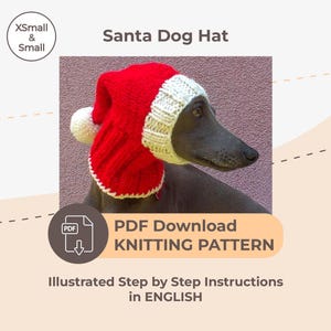 DOWNLOAD KNITTING PATTERN / Santa Dog Hat / Sizes XSmall and Small image 1