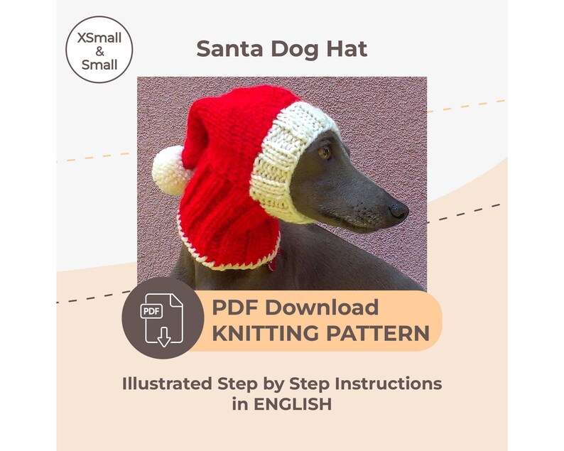 DOWNLOAD KNITTING PATTERN / Santa Dog Hat / Sizes XSmall and Small image 1
