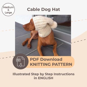DOWNLOAD KNITTING PATTERN / Cable Dog Hat / Sizes Medium - Large