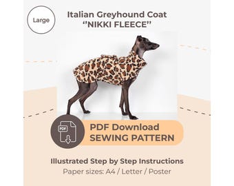 DOWNLOAD SEWING PATTERN / Italian Greyhound Coat - Single Size Large / Paper sizes: A4 - Letter - Poster