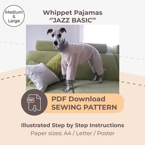 DOWNLOAD MOLDE DE COSTURA / Pijama Whippet - tamanhos Médio e Grande / Tamanhos de papel: A4 - Carta - Pôster