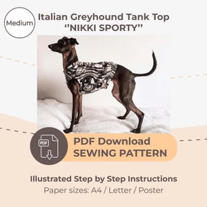 DESCARGAR PATRÓN DE COSTURA / Camiseta sin mangas de galgo italiano - Talla única Mediana / Tamaños de papel: A4 - Carta - Póster