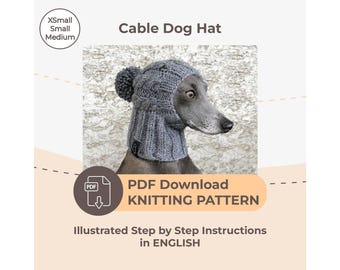 DOWNLOAD KNITTING PATTERN / Cable Dog Hat / Sizes XSmall - Small - Medium