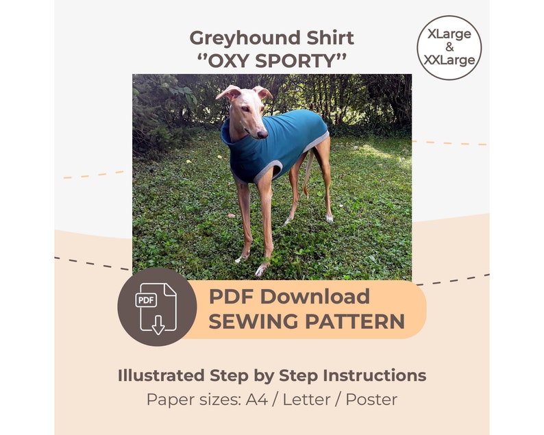 DOWNLOAD SEWING PATTERN / Greyhound Shirt sizes XLarge and XXLarge / Paper sizes: A4 Letter Poster image 1