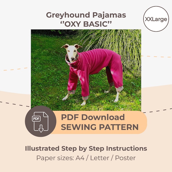 DOWNLOAD SEWING PATTERN / Greyhound Pajamas – Single Size XXLarge / Paper sizes: A4 - Letter – Poster