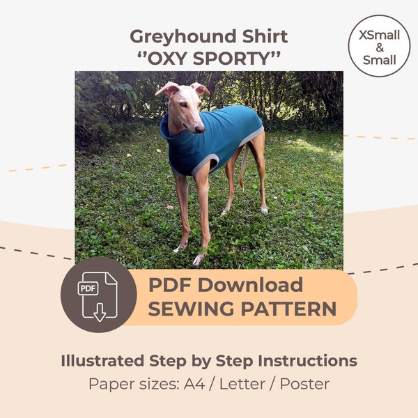 DOWNLOAD SEWING PATTERN / Greyhound Shirt - sizes XSmall and Small / Paper sizes: A4 - Letter - Poster