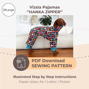 DESCARGAR PATRÓN DE COSTURA / Pijama Vizsla con cremallera – Talla única 3XL / Tamaños de papel: A4 - Carta - Póster