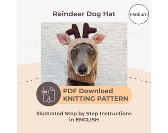 DOWNLOAD KNITTING PATTERN / Reindeer Dog Hat / Single Size - Medium