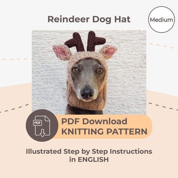 DOWNLOAD KNITTING PATTERN / Reindeer Dog Hat / Single Size - Medium