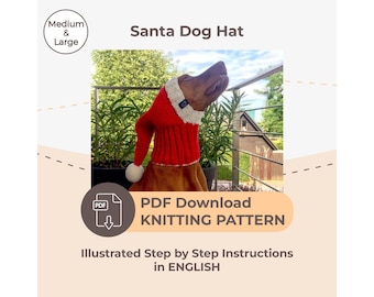 DOWNLOAD KNITTING PATTERN / Santa Dog Hat / sizes Medium and Large