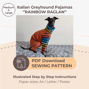 DESCARGAR PATRÓN DE COSTURA / Pijama de Galgo Italiano - Tallas Mediana y Grande / Tamaños de papel: A4 - Carta - Póster
