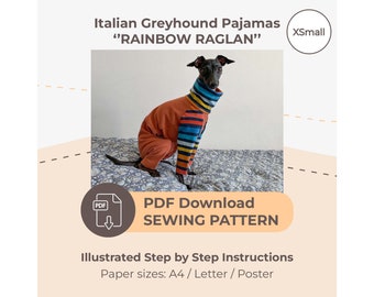 DOWNLOAD SEWING PATTERN / Italian Greyhound Pajamas - Single Size XSmall / Paper sizes: A4 - Letter - Poster