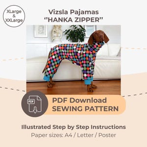 DESCARGAR PATRÓN DE COSTURA / Pijama Vizsla con cremallera – tallas XLarge y XXLarge / Tamaños de papel: A4 - Carta - Póster