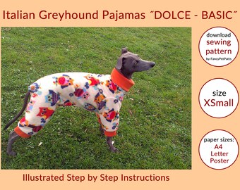 DOWNLOAD SEWING PATTERN / Italian Greyhound Pajamas - Single Size XSmall / Paper sizes: A4 - Letter - Poster