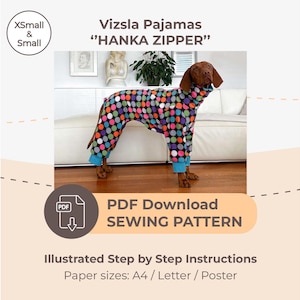 DESCARGAR PATRÓN DE COSTURA / Pijama Vizsla con cremallera – tallas XSmall y Small / Tamaños de papel: A4 - Carta - Póster