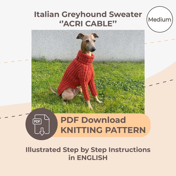 DOWNLOAD KNITTING PATTERN / Italian Greyhound Sweater with Sleeves - Single Size - Medium