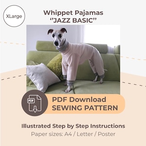 DESCARGAR PATRÓN DE COSTURA / Pijama Whippet ''Jazz-Basic'' - Talla Única XLarge / Tamaños de papel: A4 - Carta - Póster