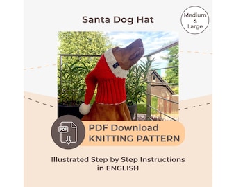 DOWNLOAD KNITTING PATTERN / Santa Dog Hat / sizes Medium and Large