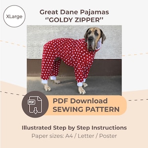 DOWNLOAD MOLDE DE COSTURA / Pijama Dogue Alemão com zíper – Tamanho único XLarge / Tamanhos de papel: A4 - Carta – Pôster