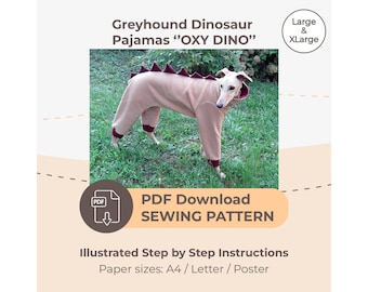 DOWNLOAD SEWING PATTERN / Greyhound Dinosaur Pajamas – sizes Large and XLarge / Paper sizes: A4 - Letter – Poster