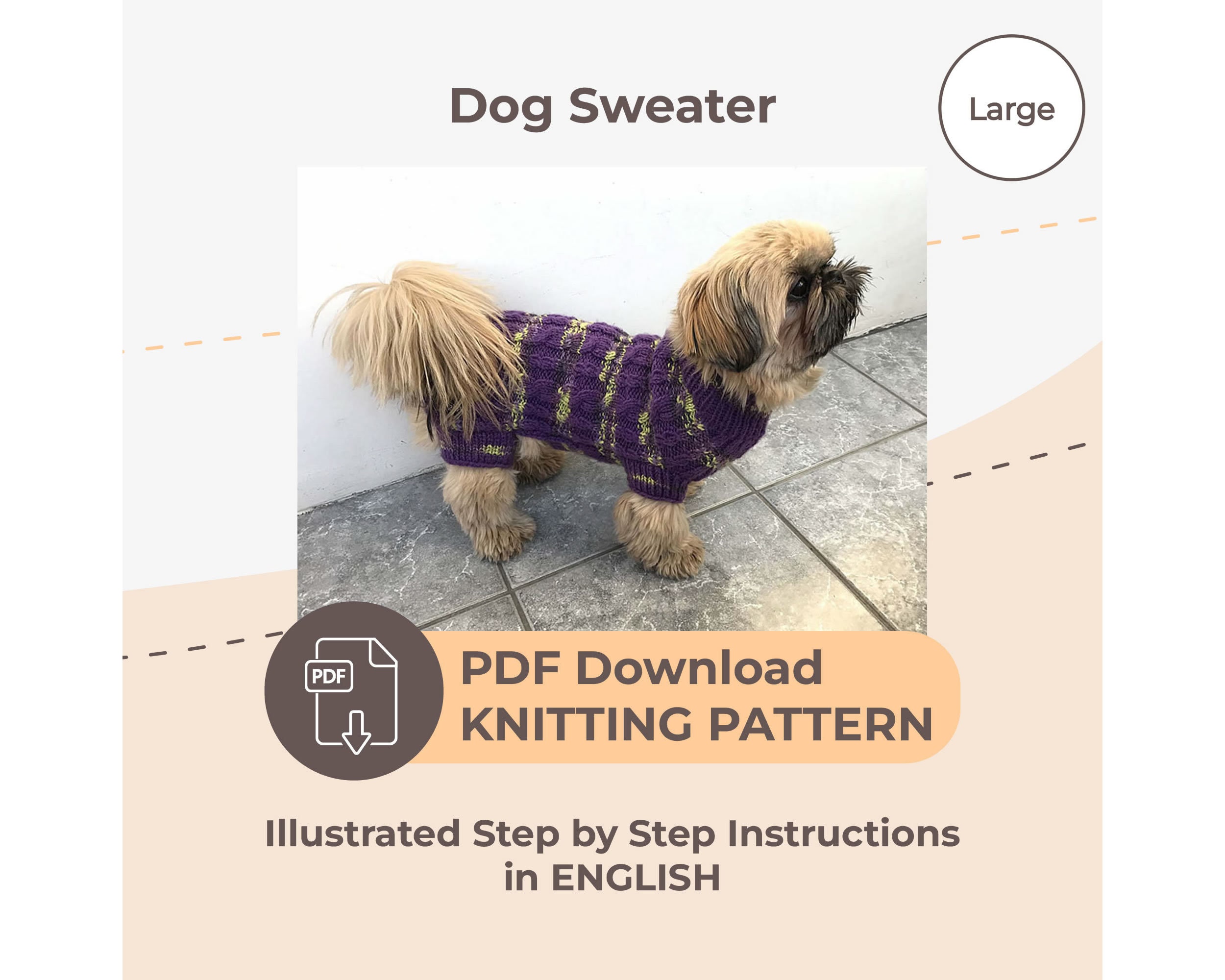 Modele de pull pour chien longueur du dos 40 cm 16 po. Pull pour chien a faire soi meme Modele de pull pour chien tricote a la main Comment tricoter