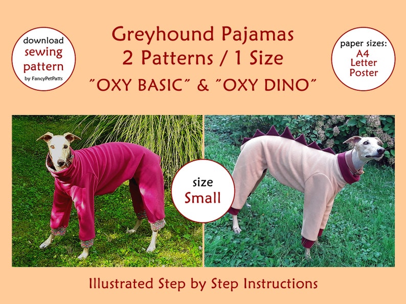 2 in 1 DOWNLOAD SEWING PATTERNS 2 Greyhound Pajamas 1 Size Small Paper sizes: A4 Letter Poster