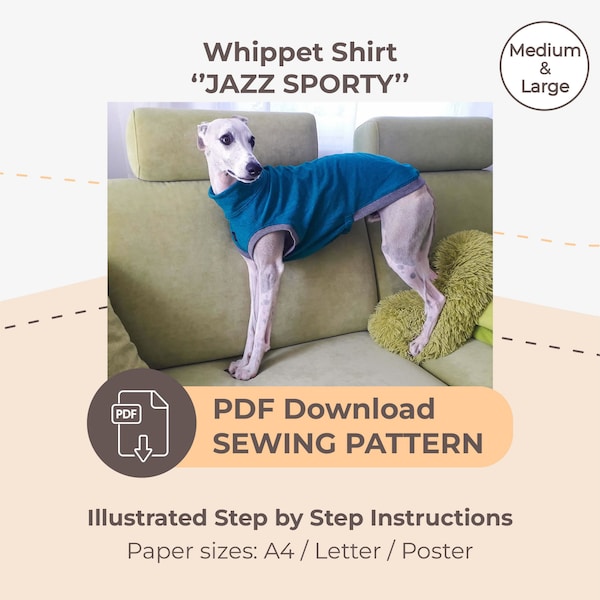 DOWNLOAD SEWING PATTERN / Whippet Shirt - sizes Medium and Large / Paper sizes: A4 - Letter - Poster