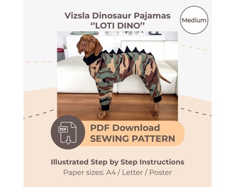 DOWNLOAD SEWING PATTERN / Vizsla Dinosaur Pajamas - Single Size Medium / Paper sizes: A4 - Letter – Poster