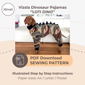 DESCARGAR PATRÓN DE COSTURA / Pijama de dinosaurio Vizsla - Talla única XSmall / Tamaños de papel: A4 - Carta - Póster