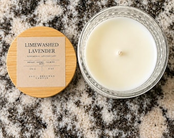 Kalktvättad lavendel soja bivaxljus, lugnande örtmynta aromaterapi, handhälld bivaxblandning, självvårdsgåva