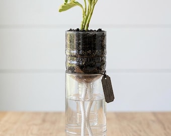 Upcycled Self Watering Planter | Recycled Glass Bottle Indoor Plant Pot | Eco Friendly Plant Gift